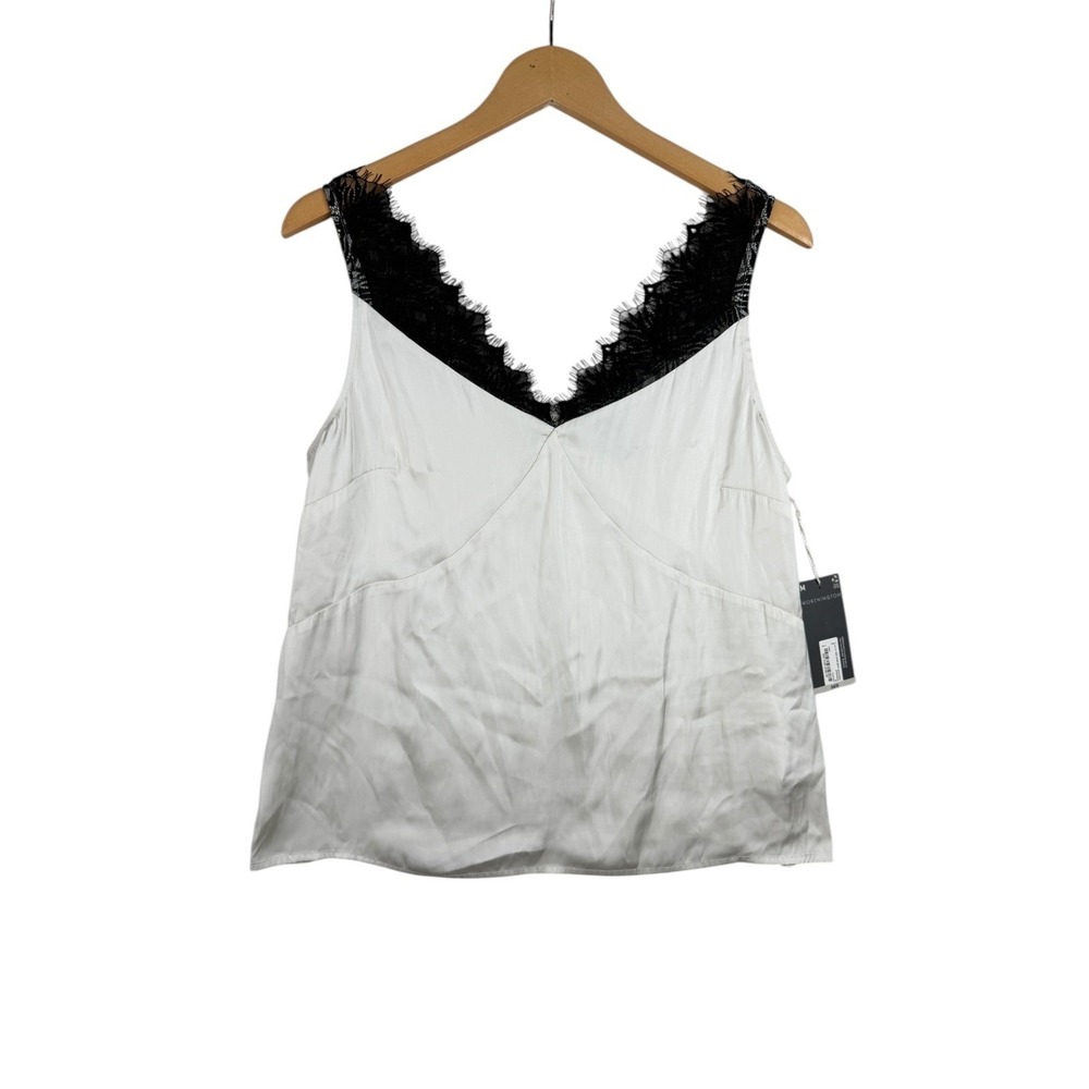 New Worthington Satin Camisole Lace Trim Top size Medium White/Black